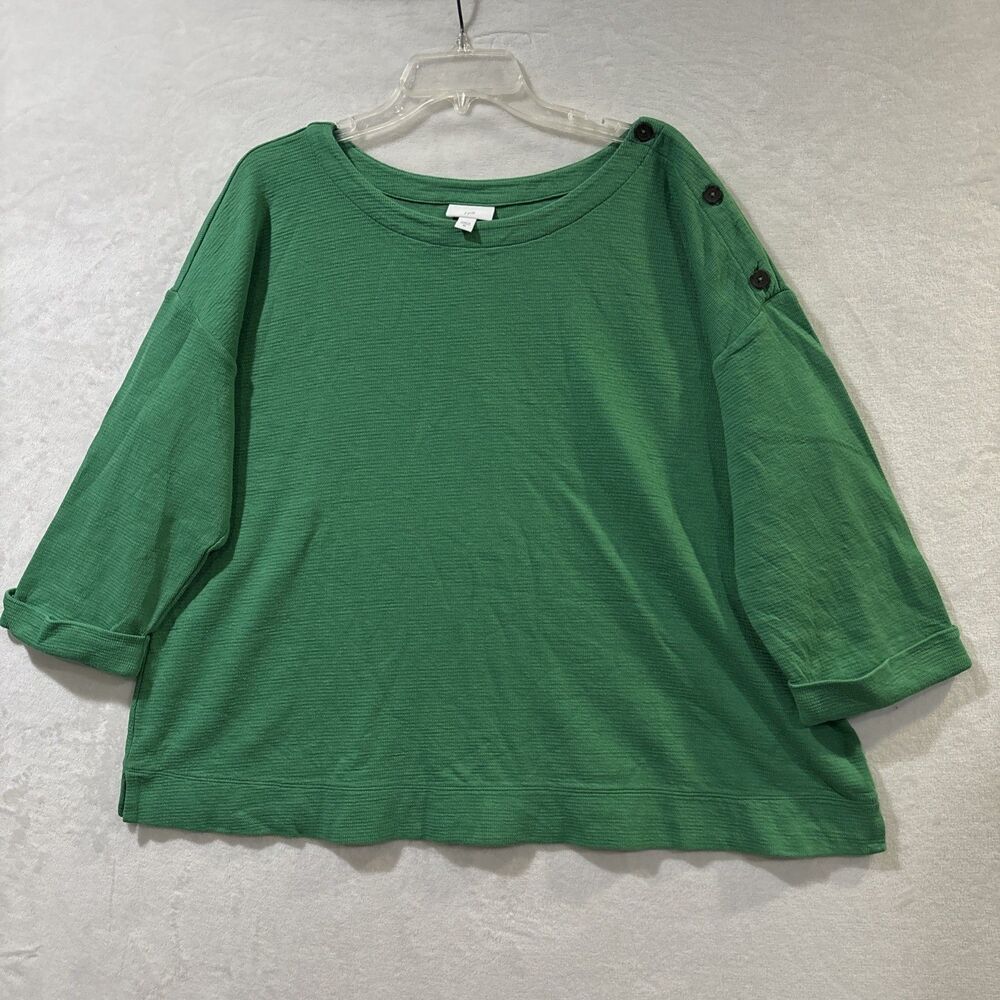 J. Jill Boat Neck Top Button Shoulder 3/4 Sleeve Cotton Blend Green Women's 2X
